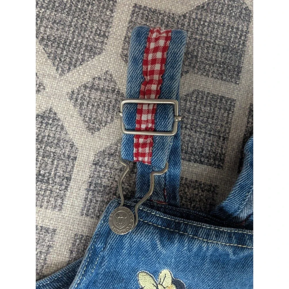 VTG 90s Disney Mickey Minnie Mouse Denim Overalls Gingham Floral Embroidery - Picture 4 of 11